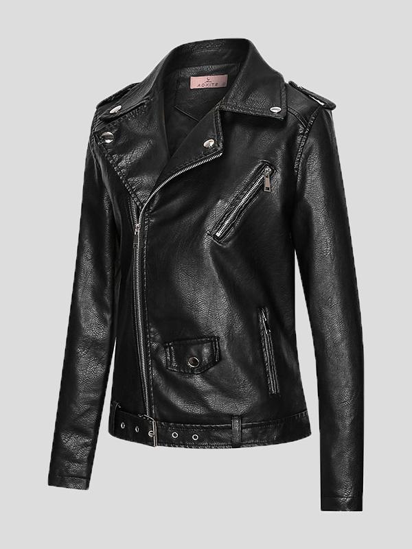 Women's Jackets Lapel Slim Zipper Temperament Pu Leather Jacket - Coats & Jackets - INS | Online Fashion Free Shipping Clothing, Dresses, Tops, Shoes - 08/27/2021 - Coats & Jackets - color-apricot