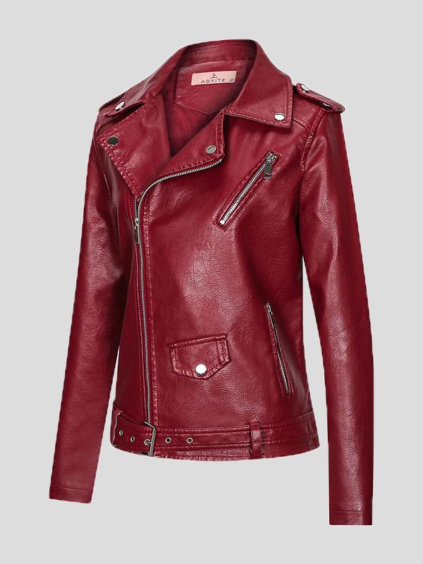 Women's Jackets Lapel Slim Zipper Temperament Pu Leather Jacket - Coats & Jackets - INS | Online Fashion Free Shipping Clothing, Dresses, Tops, Shoes - 08/27/2021 - Coats & Jackets - color-apricot