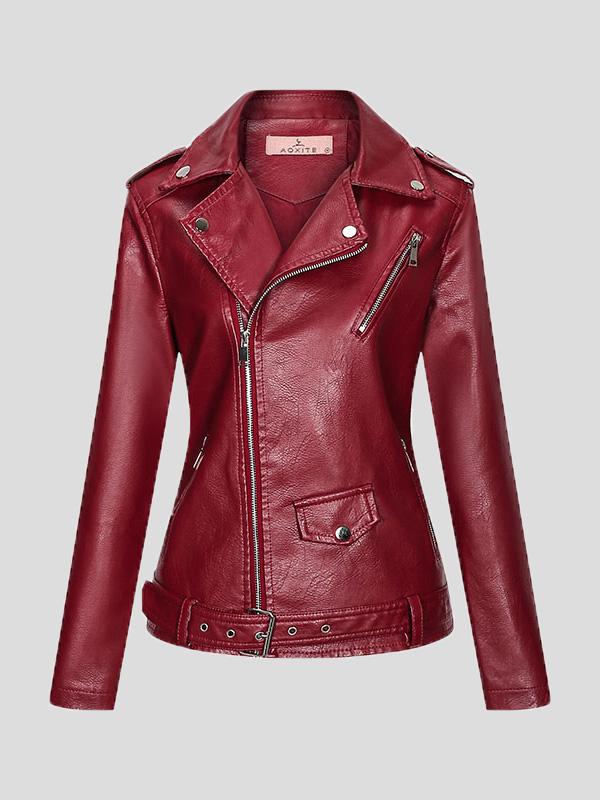 Women's Jackets Lapel Slim Zipper Temperament Pu Leather Jacket - Coats & Jackets - INS | Online Fashion Free Shipping Clothing, Dresses, Tops, Shoes - 08/27/2021 - Coats & Jackets - color-apricot