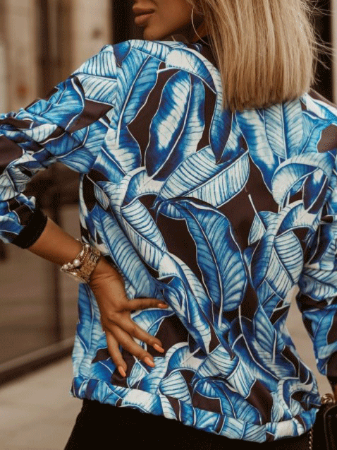 Women's Jackets Leaf Print Slim Long Sleeve Cropped Jacket - Coats & Jackets - INS | Online Fashion Free Shipping Clothing, Dresses, Tops, Shoes - 20-30 - 29/09/2021 - Coats & Jackets