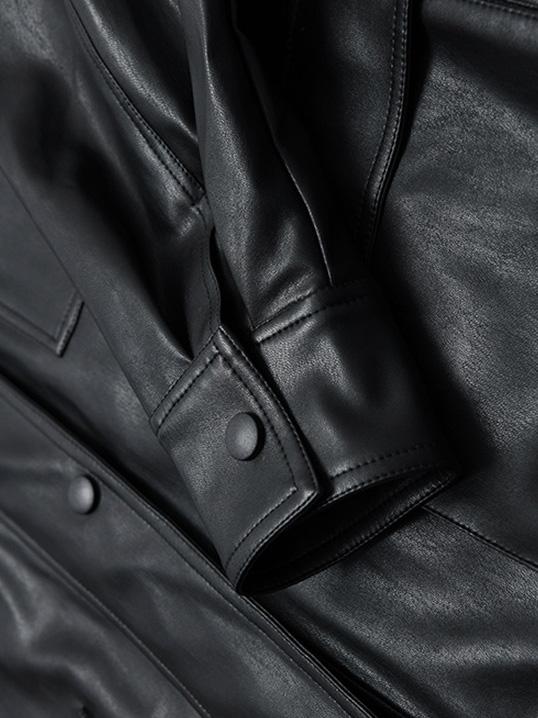 Women's Jackets Loose Retro Pocket Belt PU Leather Jacket - Coats & Jackets - INS | Online Fashion Free Shipping Clothing, Dresses, Tops, Shoes - 29/11/2021 - Coats & Jackets - color-black