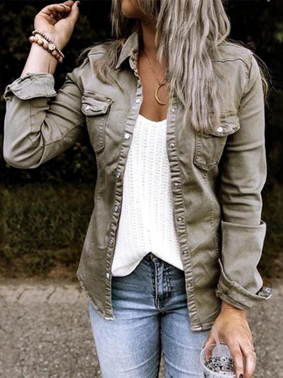 Women's Jackets Pocket Button Long Sleeve Denim Shirt Jacket - Coats & Jackets - INS | Online Fashion Free Shipping Clothing, Dresses, Tops, Shoes - 27/10/2021 - 30-40 - Coats & Jackets