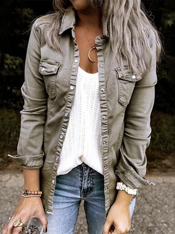 Women's Jackets Pocket Button Long Sleeve Denim Shirt Jacket - Coats & Jackets - INS | Online Fashion Free Shipping Clothing, Dresses, Tops, Shoes - 27/10/2021 - 30-40 - Coats & Jackets