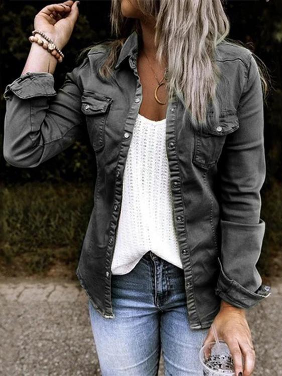 Women's Jackets Pocket Button Long Sleeve Denim Shirt Jacket - Coats & Jackets - INS | Online Fashion Free Shipping Clothing, Dresses, Tops, Shoes - 27/10/2021 - 30-40 - Coats & Jackets