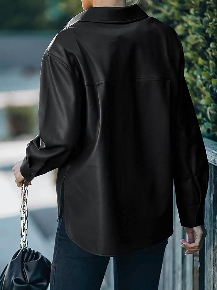 Women's Jackets Pocket Button Long Sleeve Leather Jacket - Coats & Jackets - INS | Online Fashion Free Shipping Clothing, Dresses, Tops, Shoes - 15/11/2021 - Coats & Jackets - Color_Apricot