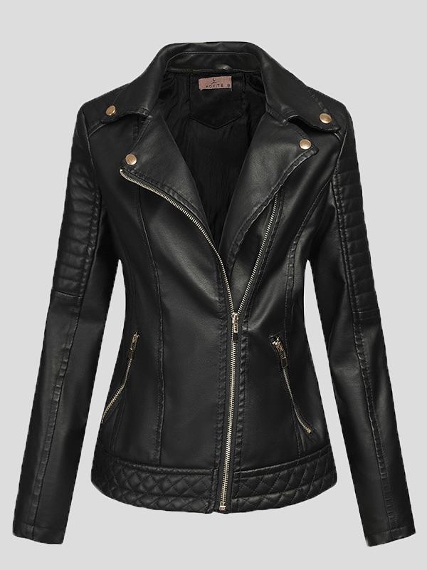 Women's Jackets Pu Temperament Lapel Zipper Short Jacket - Coats & Jackets - INS | Online Fashion Free Shipping Clothing, Dresses, Tops, Shoes - 27/08/2021 - Coats & Jackets - color-black