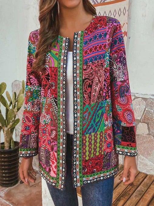 Women's Jackets Retro Print Pocket Long Sleeve Cardigan Jacket - Coats & Jackets - INS | Online Fashion Free Shipping Clothing, Dresses, Tops, Shoes - 08/10/2021 - 20-30 - Coats & Jackets