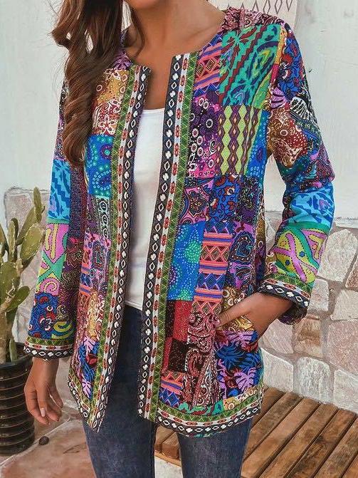 Women's Jackets Retro Print Pocket Long Sleeve Cardigan Jacket - Coats & Jackets - INS | Online Fashion Free Shipping Clothing, Dresses, Tops, Shoes - 08/10/2021 - 20-30 - Coats & Jackets