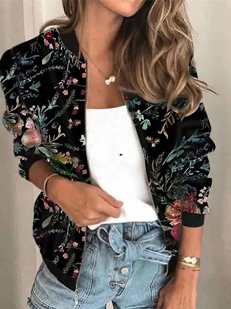 Women's Jackets Retro Print Zipped Long Sleeve Jacket - Coats & Jackets - INS | Online Fashion Free Shipping Clothing, Dresses, Tops, Shoes - 20-30 - 27/10/2021 - Coats & Jackets