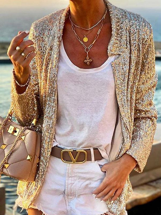 Women's Jackets Sequined Long Sleeve Slim Jacket - Coats & Jackets - Instastyled | Online Fashion Free Shipping Clothing, Dresses, Tops, Shoes - 14/12/2021 - 30-40 - Coats & Jackets