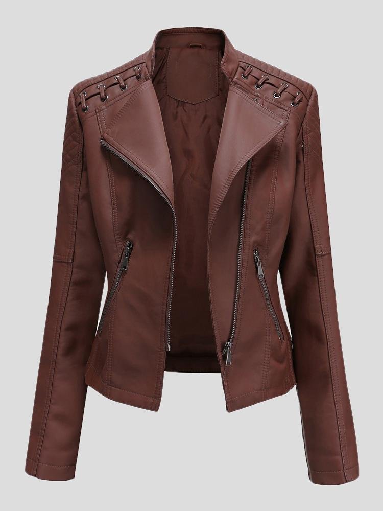 Women's Jackets Short Slim Leather Motorcycle Jacket - Coats & Jackets - INS | Online Fashion Free Shipping Clothing, Dresses, Tops, Shoes - 27/08/2021 - Coats & Jackets - color-black