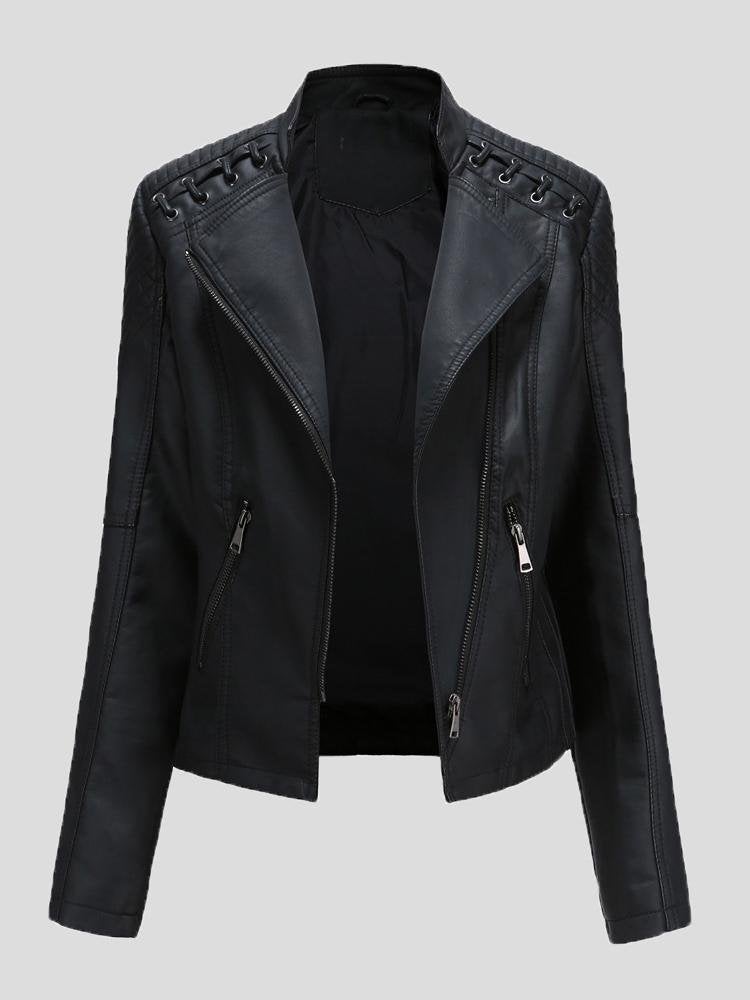 Women's Jackets Short Slim Leather Motorcycle Jacket - Coats & Jackets - INS | Online Fashion Free Shipping Clothing, Dresses, Tops, Shoes - 27/08/2021 - Coats & Jackets - color-black