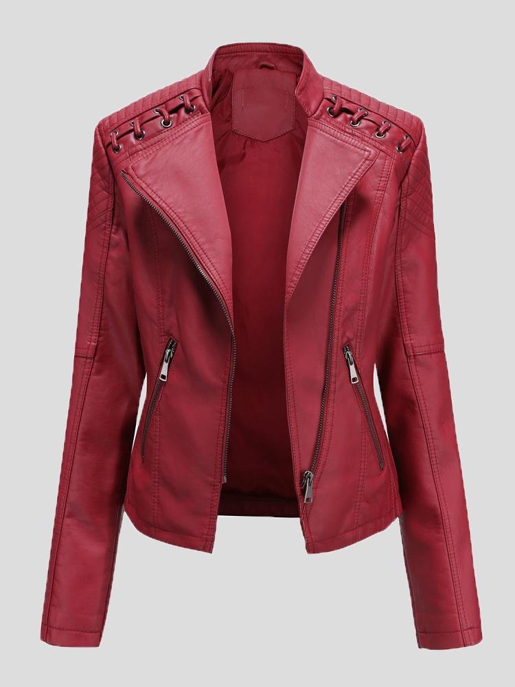 Women's Jackets Short Slim Leather Motorcycle Jacket - Coats & Jackets - INS | Online Fashion Free Shipping Clothing, Dresses, Tops, Shoes - 27/08/2021 - Coats & Jackets - color-black