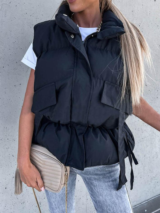 Women's Jackets Sleeveless Zip Pocket Drawstring Jacket - Coats & Jackets - INS | Online Fashion Free Shipping Clothing, Dresses, Tops, Shoes - 20/11/2021 - Coats & Jackets - color-black