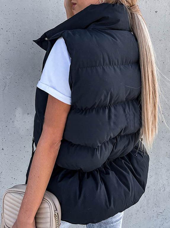 Women's Jackets Sleeveless Zip Pocket Drawstring Jacket - Coats & Jackets - INS | Online Fashion Free Shipping Clothing, Dresses, Tops, Shoes - 20/11/2021 - Coats & Jackets - color-black