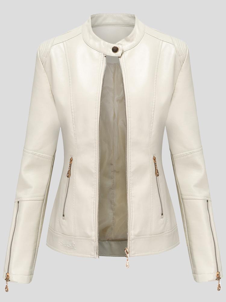 Women's Jackets Stand-Up Collar Zipper PU Leather Jacket - Coats & Jackets - INS | Online Fashion Free Shipping Clothing, Dresses, Tops, Shoes - 29/11/2021 - Coats & Jackets - color-black