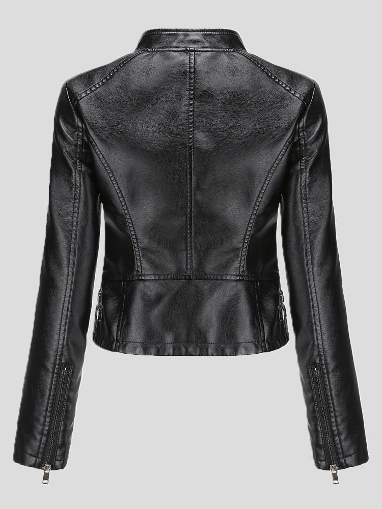 Women's Jackets Studded Stand Collar Long Sleeve Short Leather Jacket - Coats & Jackets - INS | Online Fashion Free Shipping Clothing, Dresses, Tops, Shoes - 29/11/2021 - Coats & Jackets - color-apricot