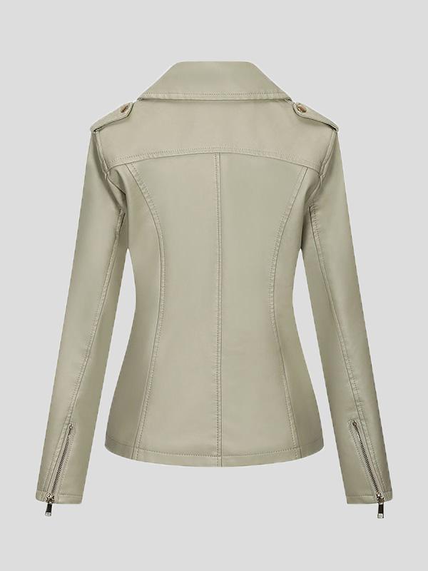 Women's Jackets Temperament Slim Zipper Lapel Pu Leather Jacket - Coats & Jackets - INS | Online Fashion Free Shipping Clothing, Dresses, Tops, Shoes - 26/08/2021 - Coats & Jackets - color-black