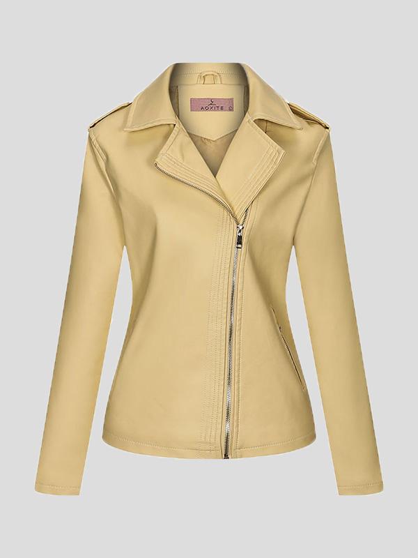 Women's Jackets Temperament Slim Zipper Lapel Pu Leather Jacket - Coats & Jackets - INS | Online Fashion Free Shipping Clothing, Dresses, Tops, Shoes - 26/08/2021 - Coats & Jackets - color-black