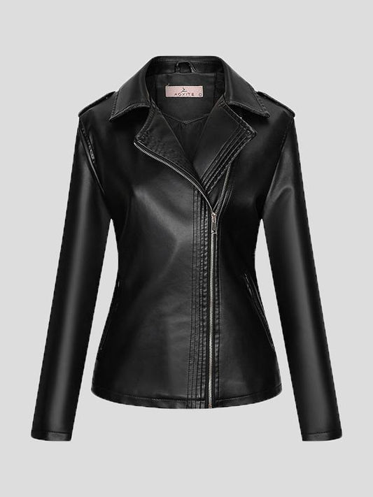 Women's Jackets Temperament Slim Zipper Lapel Pu Leather Jacket - Coats & Jackets - INS | Online Fashion Free Shipping Clothing, Dresses, Tops, Shoes - 26/08/2021 - Coats & Jackets - color-black