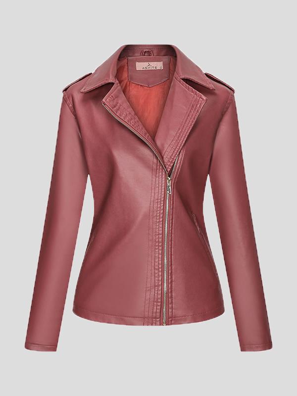 Women's Jackets Temperament Slim Zipper Lapel Pu Leather Jacket - Coats & Jackets - INS | Online Fashion Free Shipping Clothing, Dresses, Tops, Shoes - 26/08/2021 - Coats & Jackets - color-black