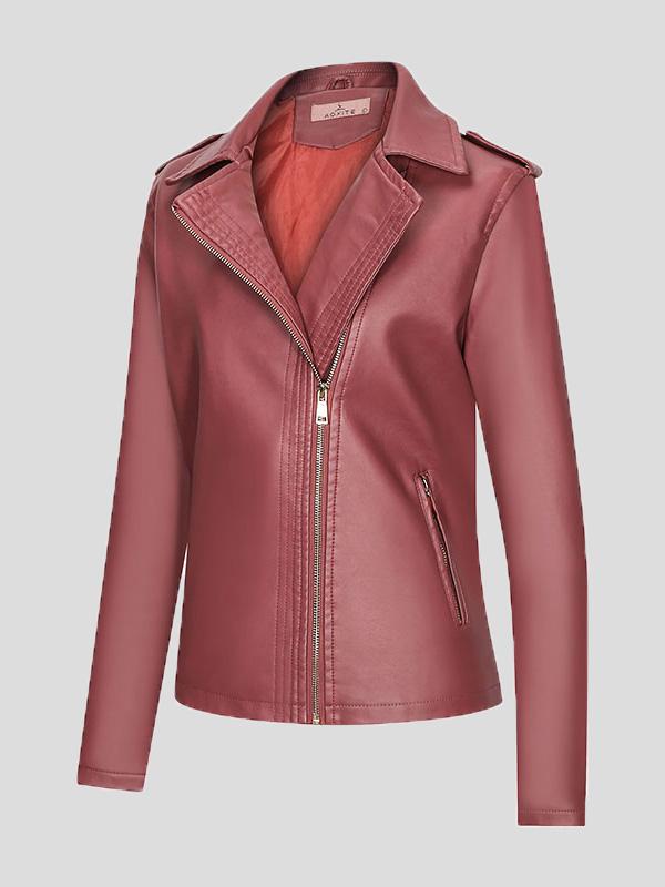 Women's Jackets Temperament Slim Zipper Lapel Pu Leather Jacket - Coats & Jackets - INS | Online Fashion Free Shipping Clothing, Dresses, Tops, Shoes - 26/08/2021 - Coats & Jackets - color-black