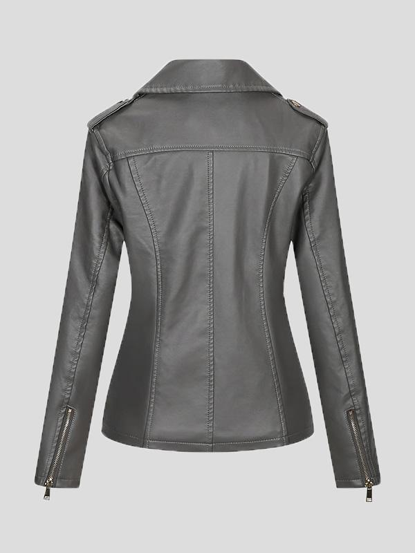 Women's Jackets Temperament Slim Zipper Lapel Pu Leather Jacket - Coats & Jackets - INS | Online Fashion Free Shipping Clothing, Dresses, Tops, Shoes - 26/08/2021 - Coats & Jackets - color-black