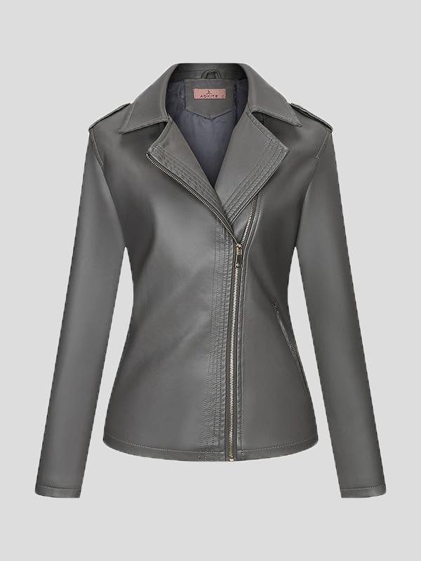 Women's Jackets Temperament Slim Zipper Lapel Pu Leather Jacket - Coats & Jackets - INS | Online Fashion Free Shipping Clothing, Dresses, Tops, Shoes - 26/08/2021 - Coats & Jackets - color-black