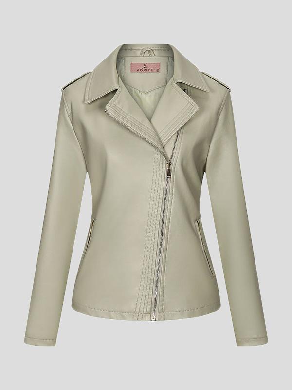 Women's Jackets Temperament Slim Zipper Lapel Pu Leather Jacket - Coats & Jackets - INS | Online Fashion Free Shipping Clothing, Dresses, Tops, Shoes - 26/08/2021 - Coats & Jackets - color-black