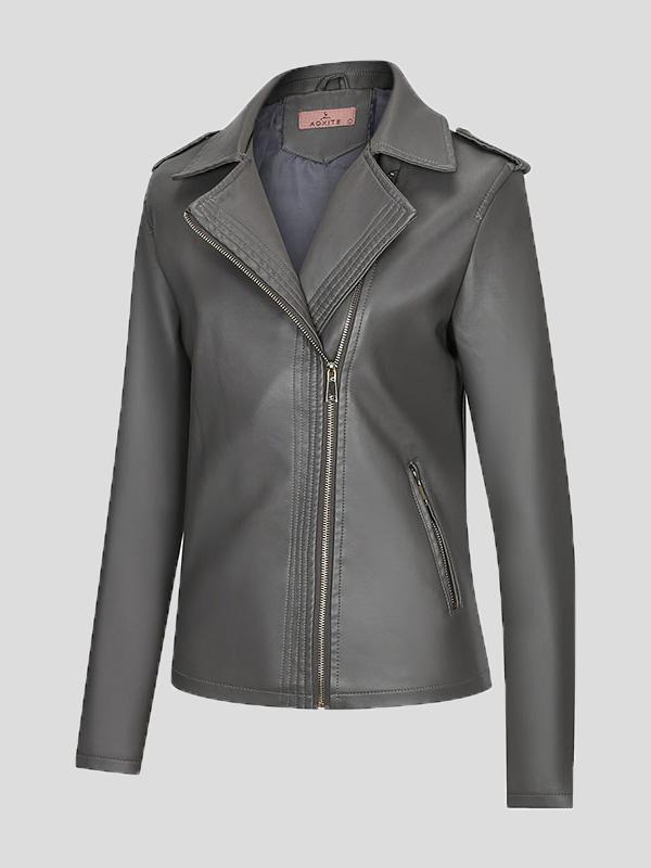 Women's Jackets Temperament Slim Zipper Lapel Pu Leather Jacket - Coats & Jackets - INS | Online Fashion Free Shipping Clothing, Dresses, Tops, Shoes - 26/08/2021 - Coats & Jackets - color-black
