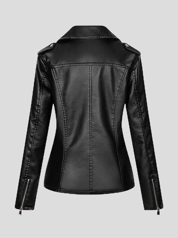 Women's Jackets Temperament Slim Zipper Lapel Pu Leather Jacket - Coats & Jackets - INS | Online Fashion Free Shipping Clothing, Dresses, Tops, Shoes - 26/08/2021 - Coats & Jackets - color-black