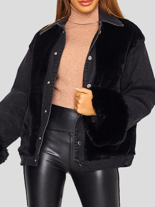 Women's Jackets Thick Plush Denim Stitching Thermal Jacket - Coats & Jackets - INS | Online Fashion Free Shipping Clothing, Dresses, Tops, Shoes - 29/09/2021 - 40-50 - Coats & Jackets