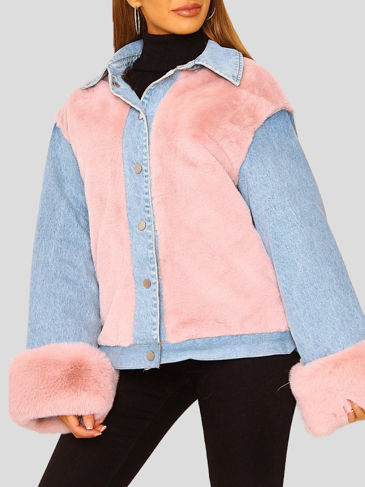 Women's Jackets Thick Plush Denim Stitching Thermal Jacket - Coats & Jackets - INS | Online Fashion Free Shipping Clothing, Dresses, Tops, Shoes - 29/09/2021 - 40-50 - Coats & Jackets