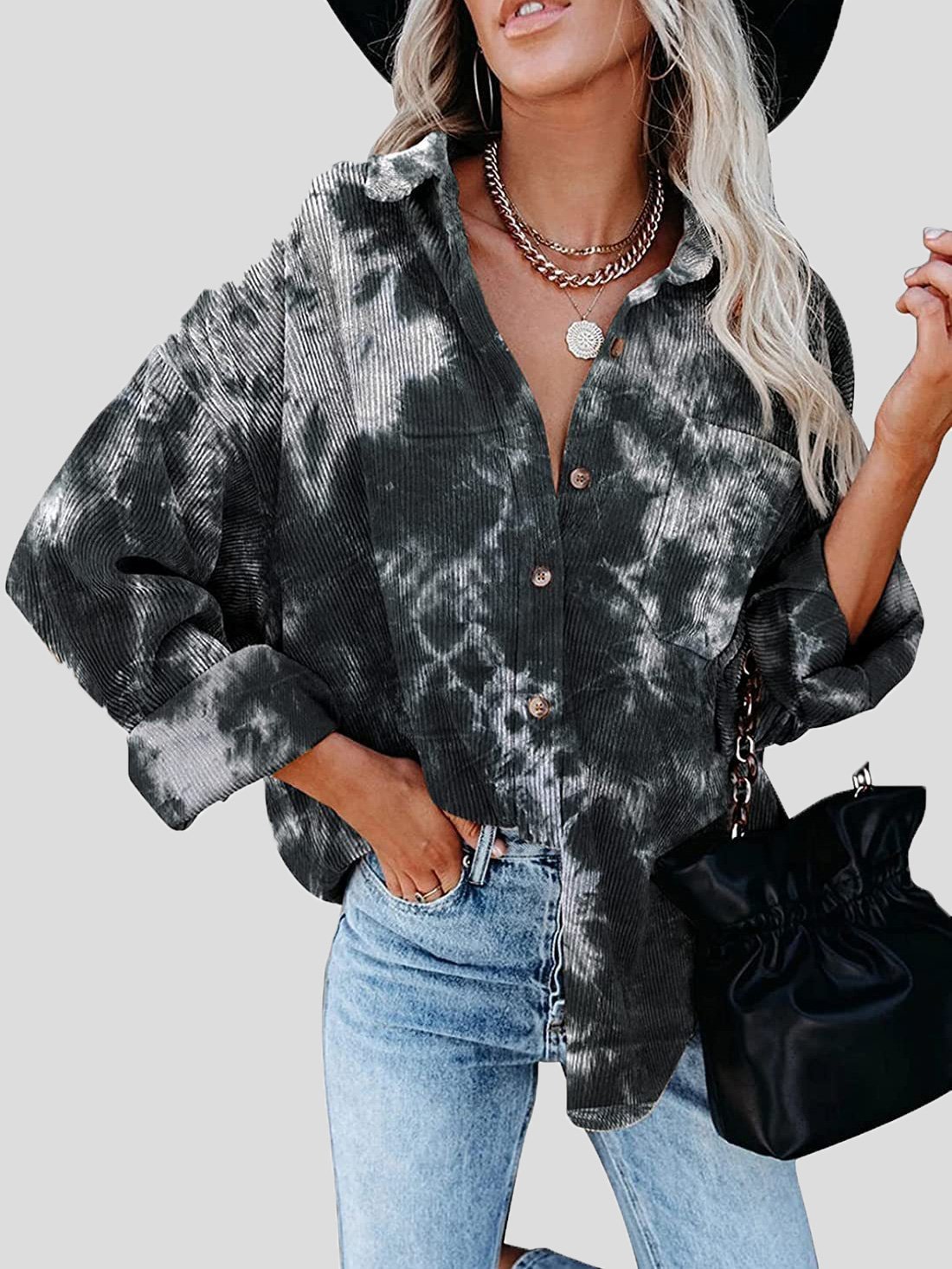 Women's Jackets Tie-Dye Long Sleeve Buttoned Shirt Jacket - Coats & Jackets - Instastyled | Online Fashion Free Shipping Clothing, Dresses, Tops, Shoes - 07/12/2021 - 30-40 - Coats & Jackets