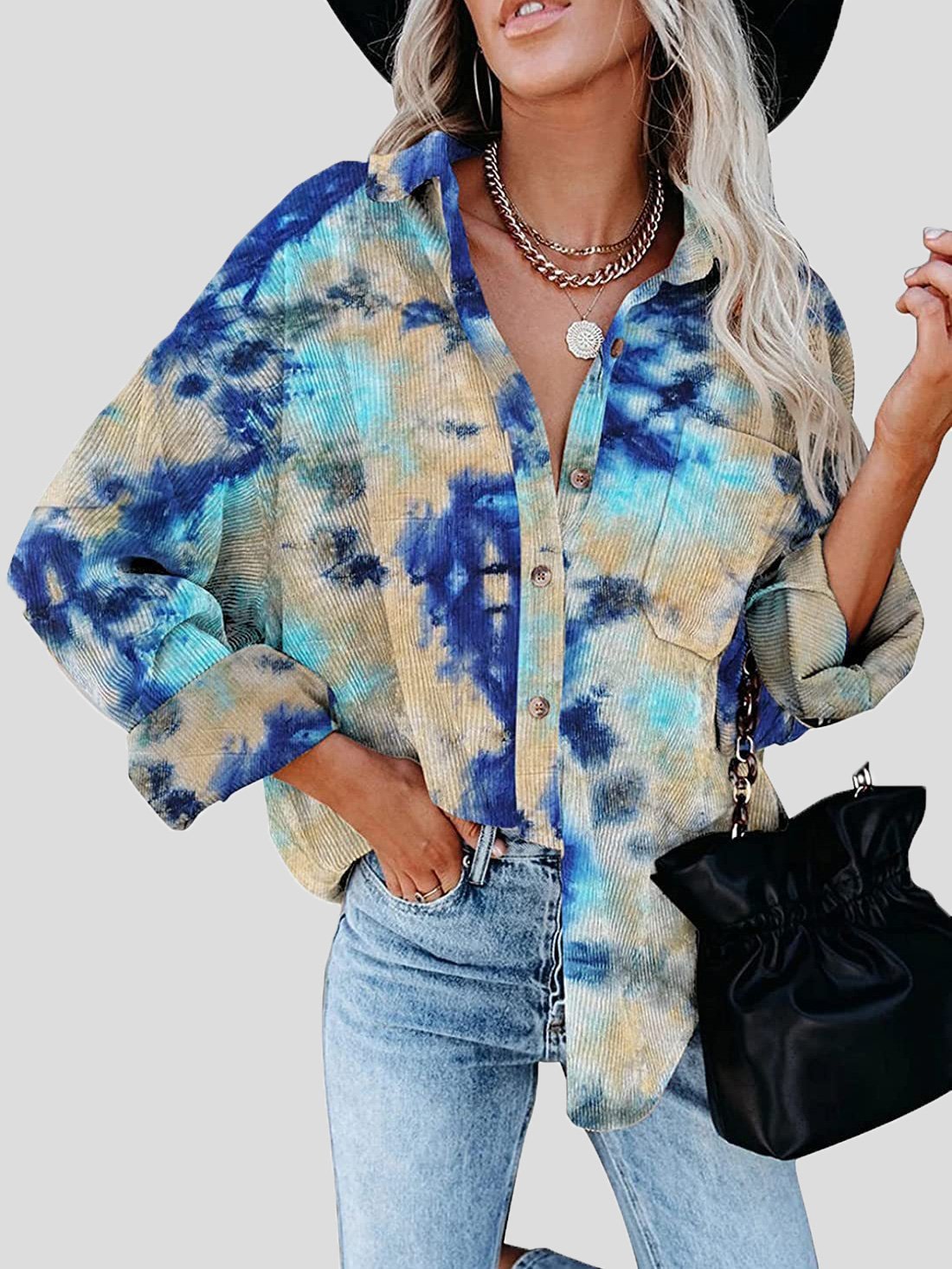Women's Jackets Tie-Dye Long Sleeve Buttoned Shirt Jacket - Coats & Jackets - Instastyled | Online Fashion Free Shipping Clothing, Dresses, Tops, Shoes - 07/12/2021 - 30-40 - Coats & Jackets