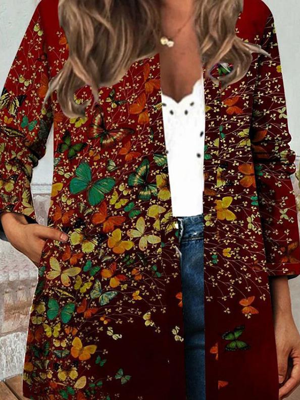 Women's Jackets Vintage Butterfly Leaf Print Long Sleeve Jacket - Coats & Jackets - INS | Online Fashion Free Shipping Clothing, Dresses, Tops, Shoes - 08/10/2021 - 30-40 - Coats & Jackets