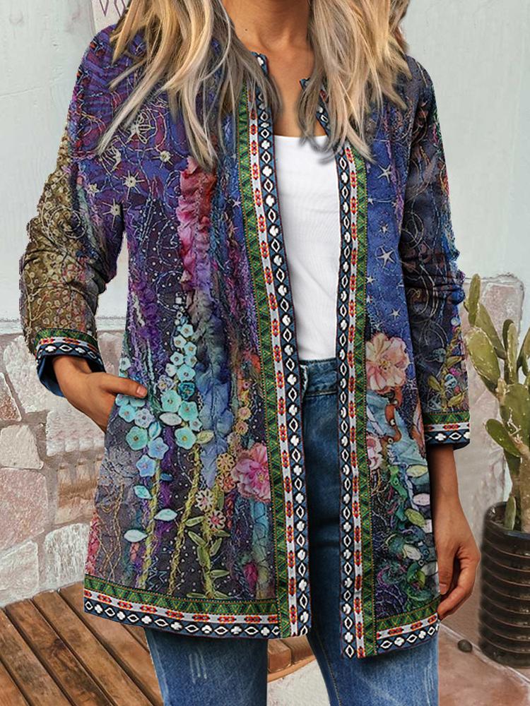 Women's Jackets Vintage Print Long Sleeve Cardigan Jacket - Coats & Jackets - INS | Online Fashion Free Shipping Clothing, Dresses, Tops, Shoes - 08/10/2021 - 30-40 - Coats & Jackets
