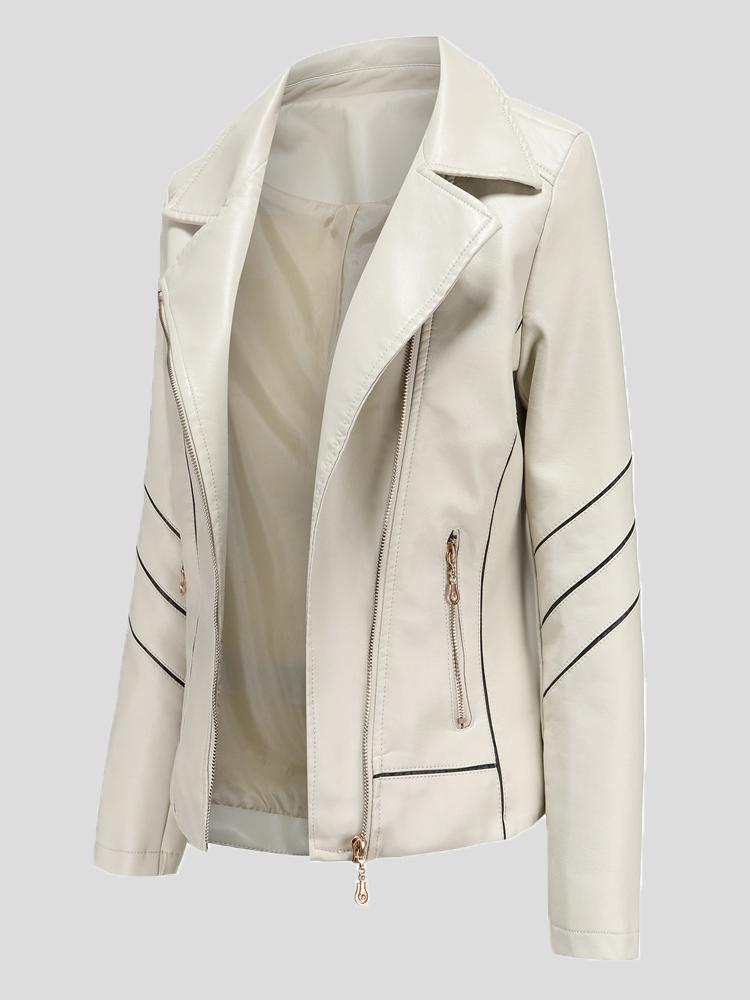 Women's Jackets Zipper Long Sleeve PU Motorcycle Jacket - Coats & Jackets - INS | Online Fashion Free Shipping Clothing, Dresses, Tops, Shoes - 28/10/2021 - Coats & Jackets - color-black