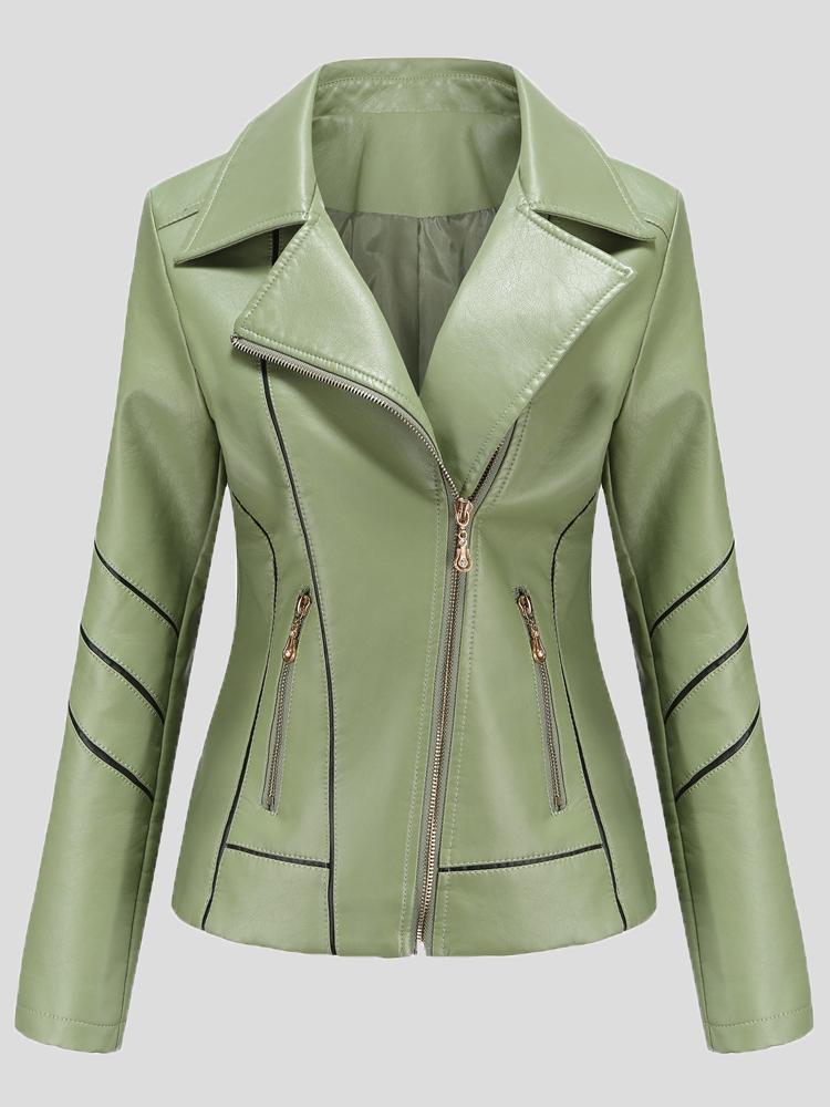 Women's Jackets Zipper Long Sleeve PU Motorcycle Jacket - Coats & Jackets - INS | Online Fashion Free Shipping Clothing, Dresses, Tops, Shoes - 28/10/2021 - Coats & Jackets - color-black