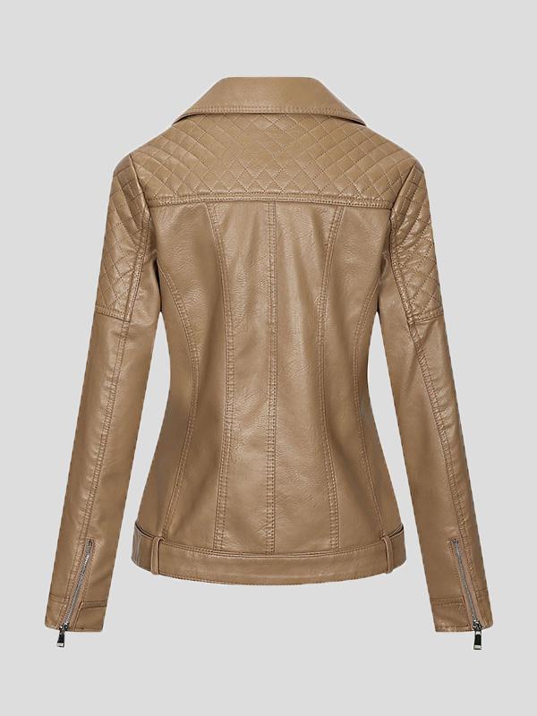 Women's Jackets Zipper Pu Long Sleeve Lapel Slim Fit Leather Jacket - Coats & Jackets - INS | Online Fashion Free Shipping Clothing, Dresses, Tops, Shoes - 27/08/2021 - Coats & Jackets - color-black