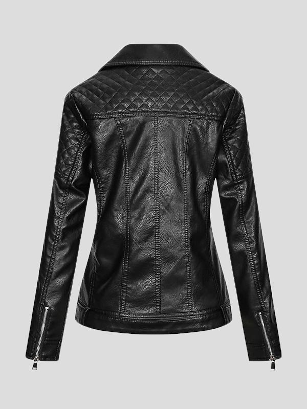 Women's Jackets Zipper Pu Long Sleeve Lapel Slim Fit Leather Jacket - Coats & Jackets - INS | Online Fashion Free Shipping Clothing, Dresses, Tops, Shoes - 27/08/2021 - Coats & Jackets - color-black