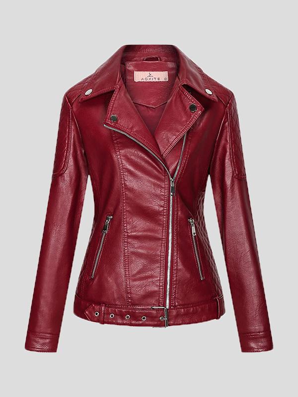 Women's Jackets Zipper Pu Long Sleeve Lapel Slim Fit Leather Jacket - Coats & Jackets - INS | Online Fashion Free Shipping Clothing, Dresses, Tops, Shoes - 27/08/2021 - Coats & Jackets - color-black