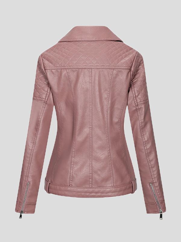 Women's Jackets Zipper Pu Long Sleeve Lapel Slim Fit Leather Jacket - Coats & Jackets - INS | Online Fashion Free Shipping Clothing, Dresses, Tops, Shoes - 27/08/2021 - Coats & Jackets - color-black