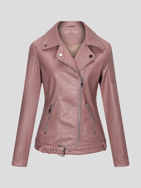 Women's Jackets Zipper Pu Long Sleeve Lapel Slim Fit Leather Jacket - Coats & Jackets - INS | Online Fashion Free Shipping Clothing, Dresses, Tops, Shoes - 27/08/2021 - Coats & Jackets - color-black