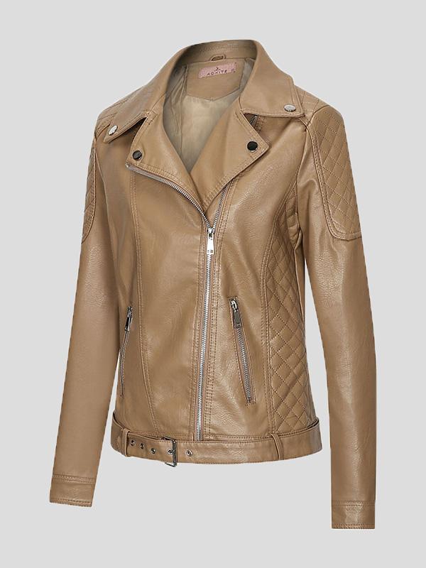 Women's Jackets Zipper Pu Long Sleeve Lapel Slim Fit Leather Jacket - Coats & Jackets - INS | Online Fashion Free Shipping Clothing, Dresses, Tops, Shoes - 27/08/2021 - Coats & Jackets - color-black