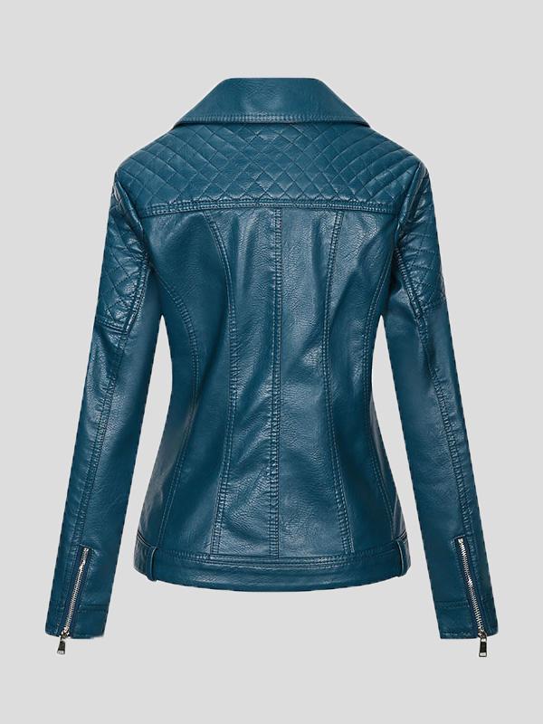 Women's Jackets Zipper Pu Long Sleeve Lapel Slim Fit Leather Jacket - Coats & Jackets - INS | Online Fashion Free Shipping Clothing, Dresses, Tops, Shoes - 27/08/2021 - Coats & Jackets - color-black