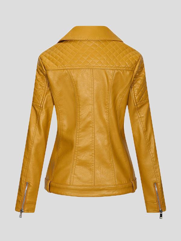 Women's Jackets Zipper Pu Long Sleeve Lapel Slim Fit Leather Jacket - Coats & Jackets - INS | Online Fashion Free Shipping Clothing, Dresses, Tops, Shoes - 27/08/2021 - Coats & Jackets - color-black