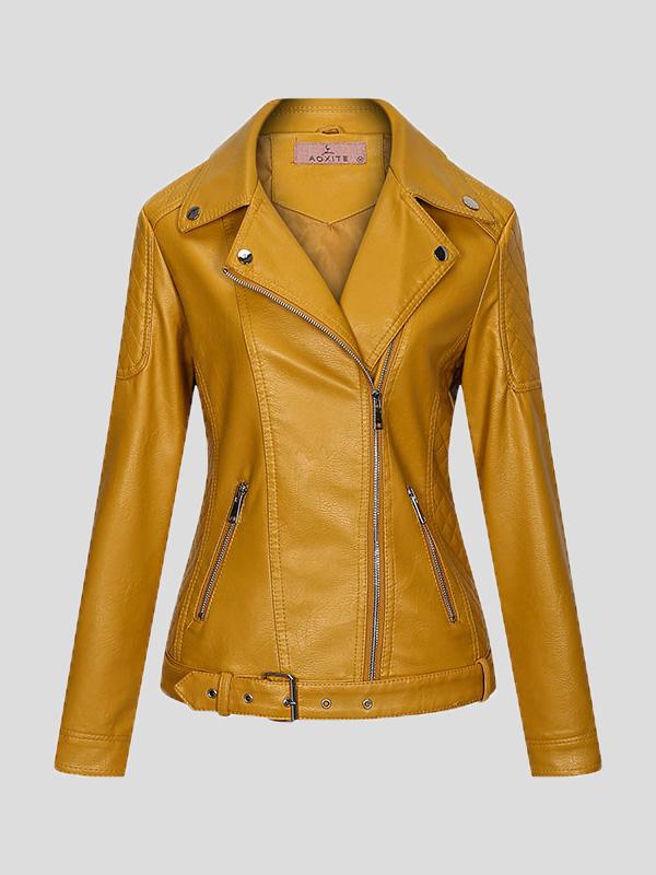 Women's Jackets Zipper Pu Long Sleeve Lapel Slim Fit Leather Jacket - Coats & Jackets - INS | Online Fashion Free Shipping Clothing, Dresses, Tops, Shoes - 27/08/2021 - Coats & Jackets - color-black