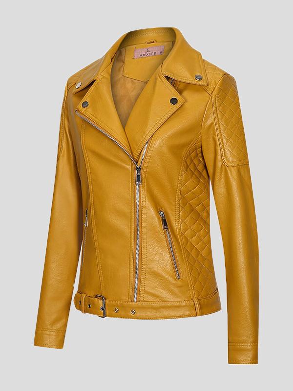 Women's Jackets Zipper Pu Long Sleeve Lapel Slim Fit Leather Jacket - Coats & Jackets - INS | Online Fashion Free Shipping Clothing, Dresses, Tops, Shoes - 27/08/2021 - Coats & Jackets - color-black