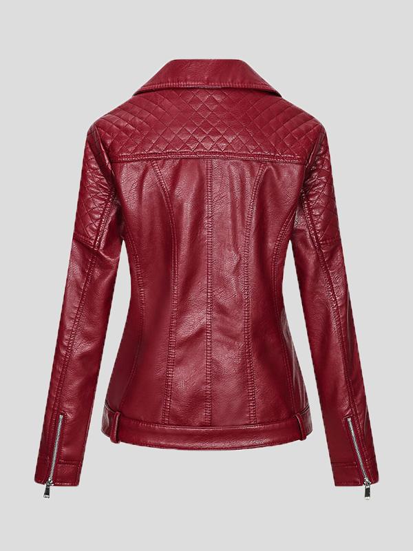 Women's Jackets Zipper Pu Long Sleeve Lapel Slim Fit Leather Jacket - Coats & Jackets - INS | Online Fashion Free Shipping Clothing, Dresses, Tops, Shoes - 27/08/2021 - Coats & Jackets - color-black